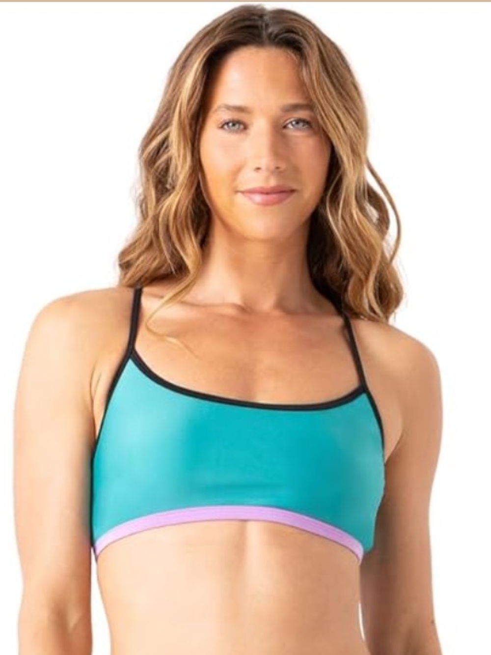 Spyder Teal Bikini Top with Black Straps and Purple Trim